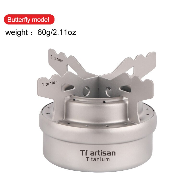 Tiartisan – Mini réchaud à alcool liquide, ultraléger, Portable, en titane, avec support, pour Camping et randonnée en plein air: stove with Ti2 stand