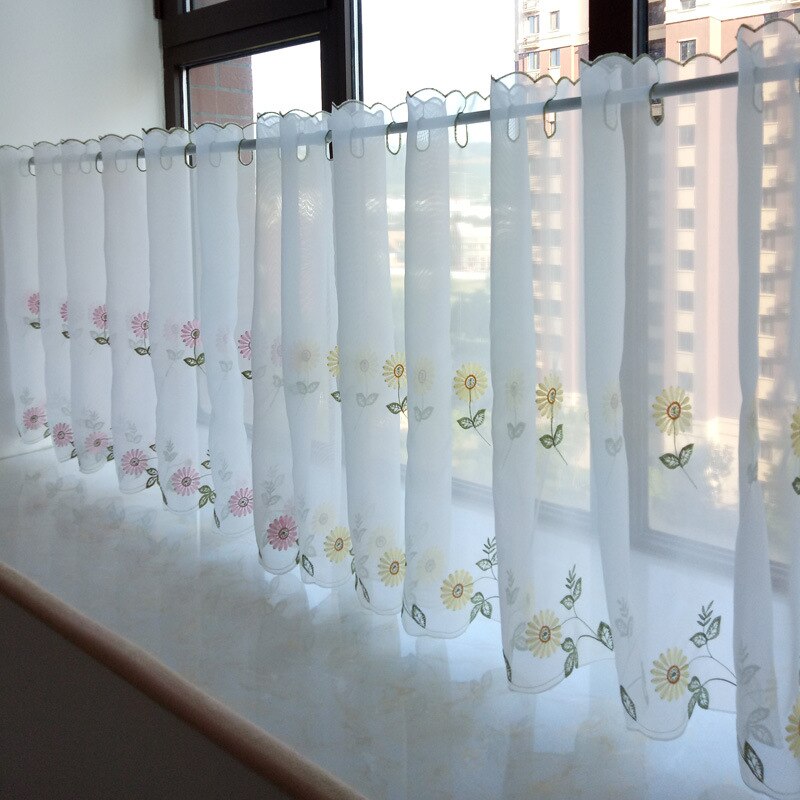 Rideaux courts à petites fleurs jaunes/roses, tissu à œillets haut (anneaux), demi-Tulle pour fenêtre, armoire de cuisine, 1 pièce, DL-HM380-30