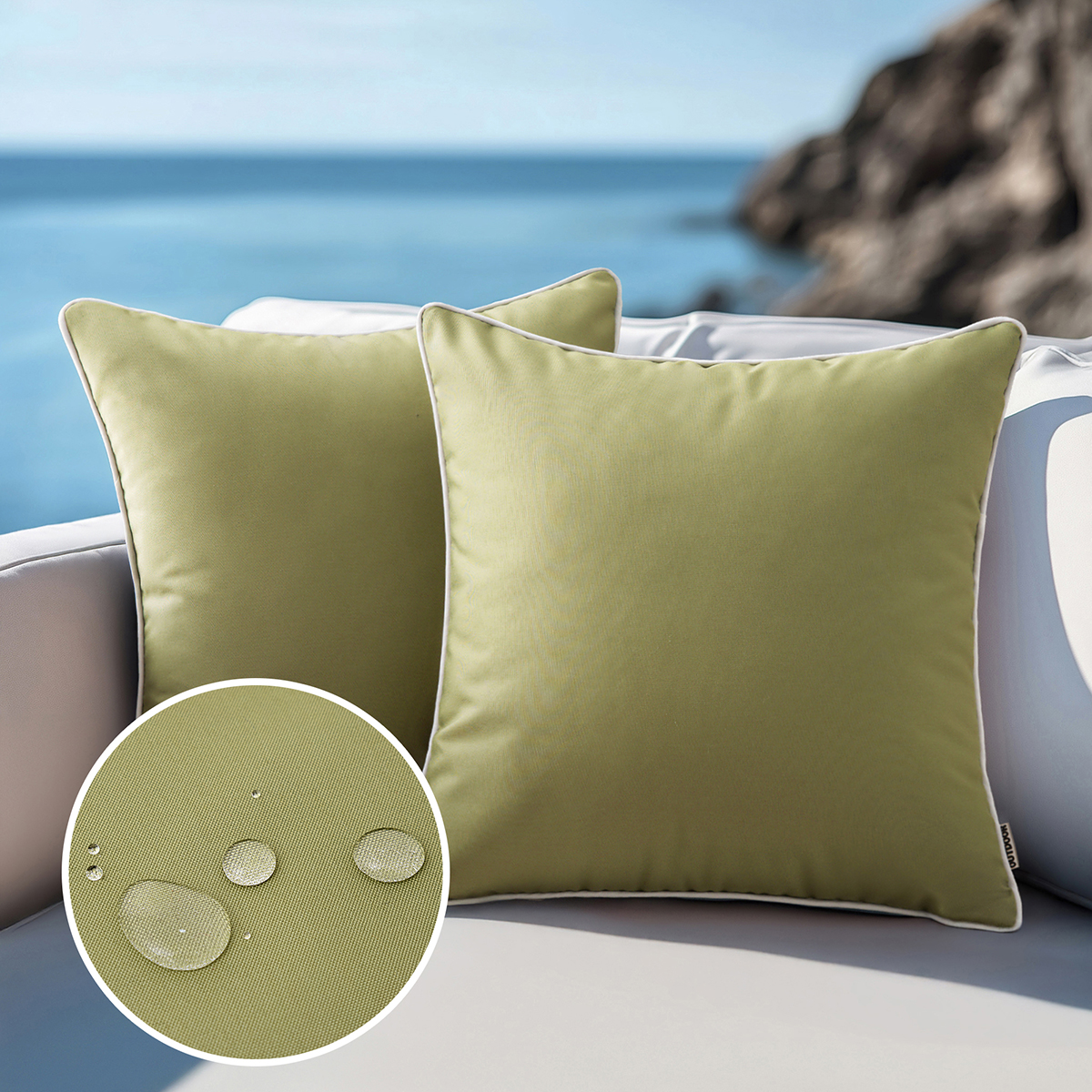 Set of 2 Outdoor Waterproof Pillow Covers 18x18, White Cushion Covers with Solid Piping, Decorative Throw Covers for Patio, Garden, Sofa or Home, No Inserts Included: 400mm*400mm / army green