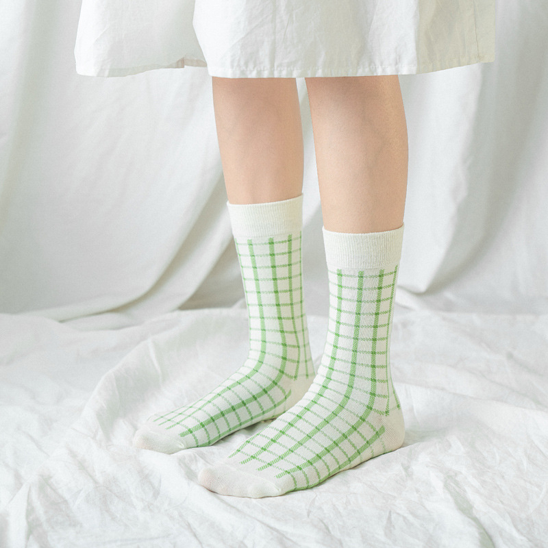 CHAOZHU fresco verde 5 Patrones de celosía olas pequeñas Matcha Primavera Verano skate mujer chica calcetines de de mujer Casual