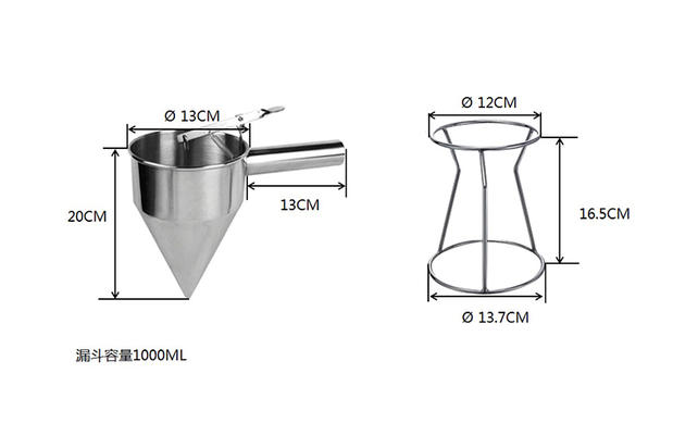 Funil de aço inoxidável cozinha com suporte óleo cônico funil xarope de açúcar dispenser para a loja do bolo e cozinha