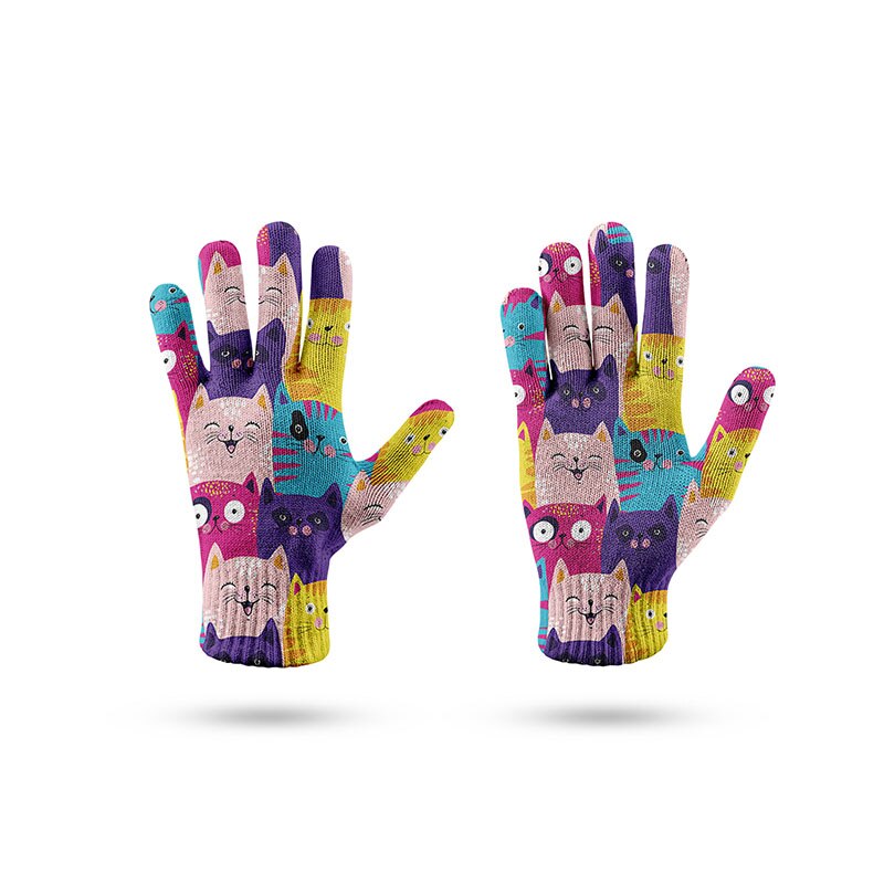 Vinter dejlige handsker kvinder mænd forår og efterår stretch strik vanter 3d print fuld finger guantes kvindelige hæklede handsker: Stil 1