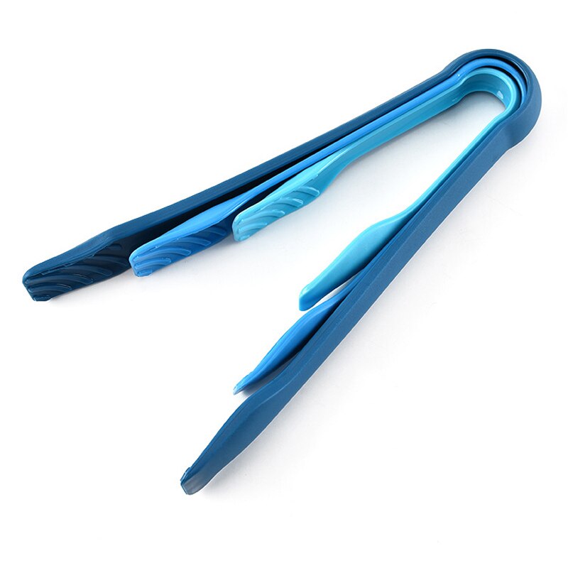 Vacclo Plastic 3pcs/set Food Tongs 6/8/10 Inch Colorful Fruit Cake Bread Catch Eco-friendly Tongs BBQ Steak Roast Sushi Clamps: Blue