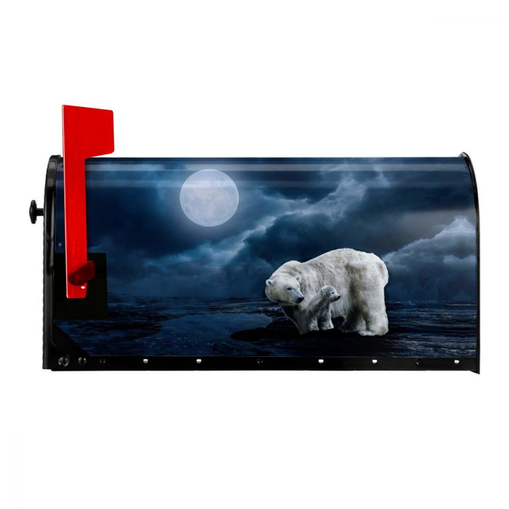 Hvid isbjørn og måne lys postkasseomslag julemailkasse indpakker magnetisk postkassedæksel til havehave