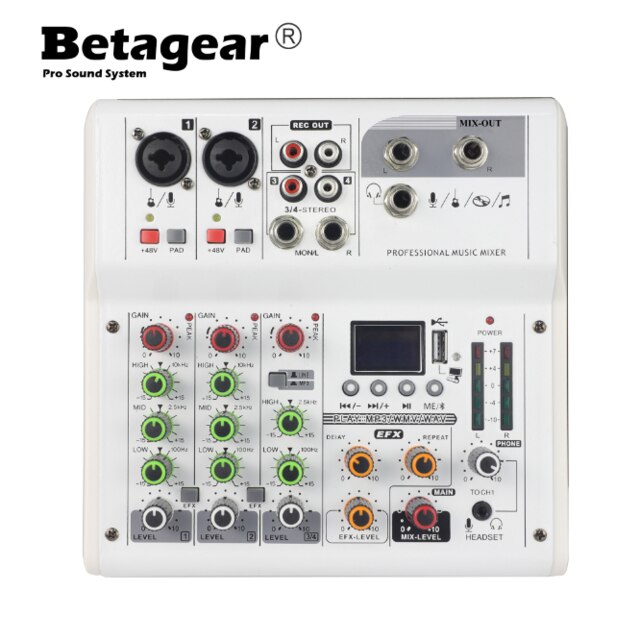 V04 Mini Usb Audio Video Dj Mixer Console Met Bluetooth Computer Afspelen 48V Phantom Power Vertraging Repaeat Effect: WHITE
