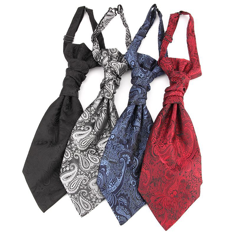 Mans bryllupskravat forbundet ascot slips til mænd satin afslappet paisley stripe ascots slips formel dragt vest slips hong kong knude