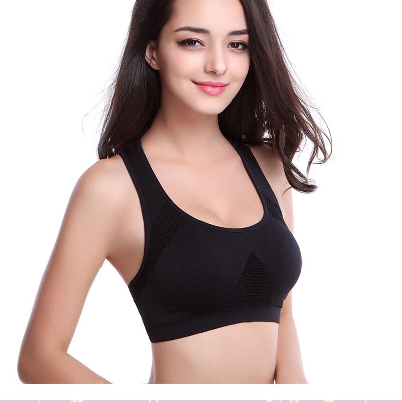 Sujetador deportivo transpirable para mujer, Top con relleno a prueba de golpes, para gimnasio, correr, Fitness y Yoga: Black / XL