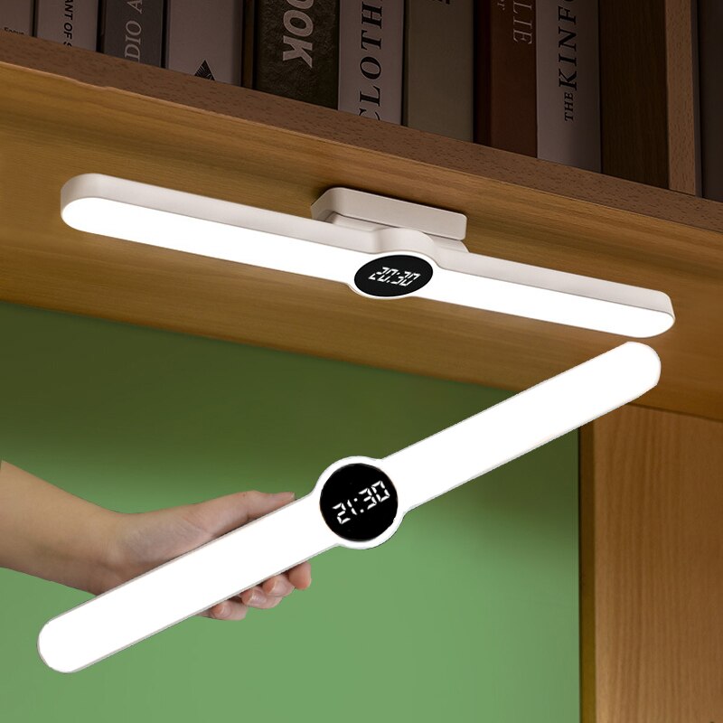 Bordlampe klokke ledet skrivebordslampe studie lese magnetisk lys usb lys bærbar trinnløs dimming kontor soverom nattbord lampe