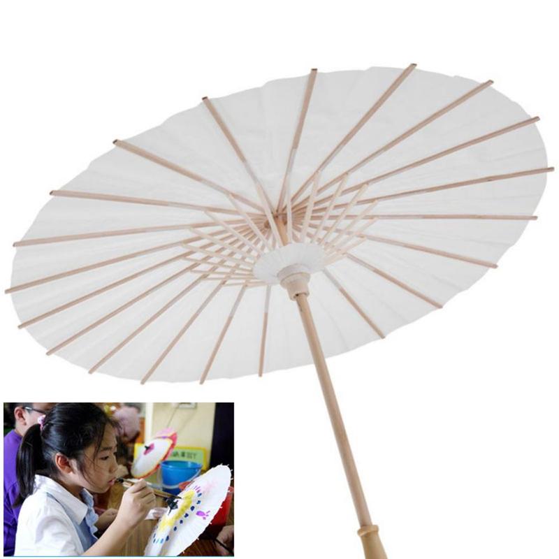 1 Pcs 60 Cm Wit Chinese Traditionele Papier Paraplu Voor Kinderen Diy Tekening Schilderen Craft Onderwijs Speelgoed Kinderen