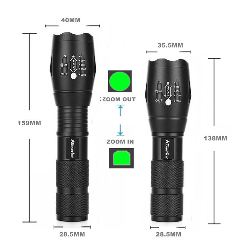 Strong light green outdoor flashlight retractable focusing flashlight A100 E17 green light flashlight CREE XP-E R5 LED