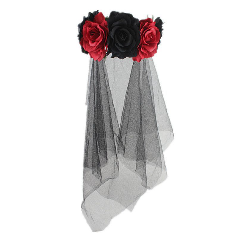Rose Accessoires Dans Meisjes Halloween Dag Hoofddeksel Dode Bloem Kroon Festival Hoofdband Party Mexicaanse Dragen Vrouwelijke: Black Red