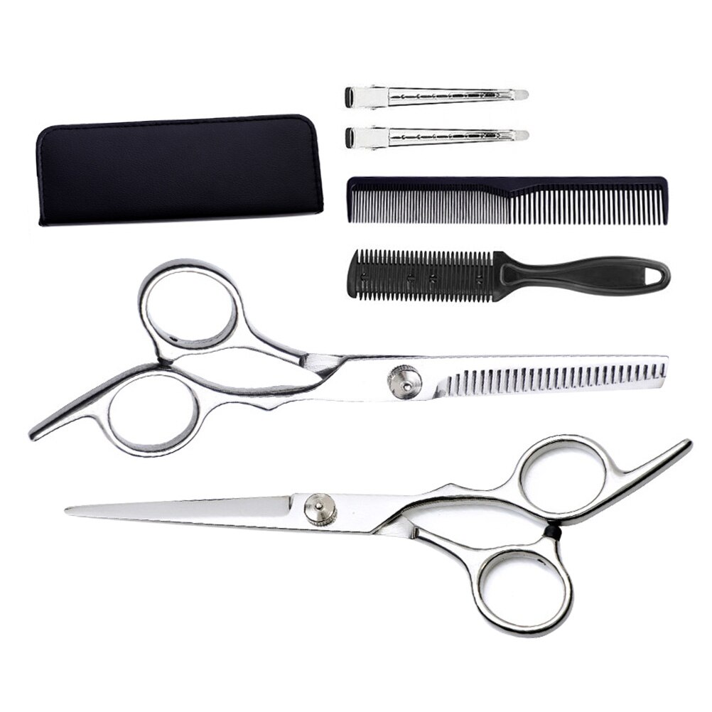 1 Set of 7Pcs Haircut Scissors Hair Cutting Styling Tools Hairdressing Scissors Teeth Straight Thinning Hair Scissors Set