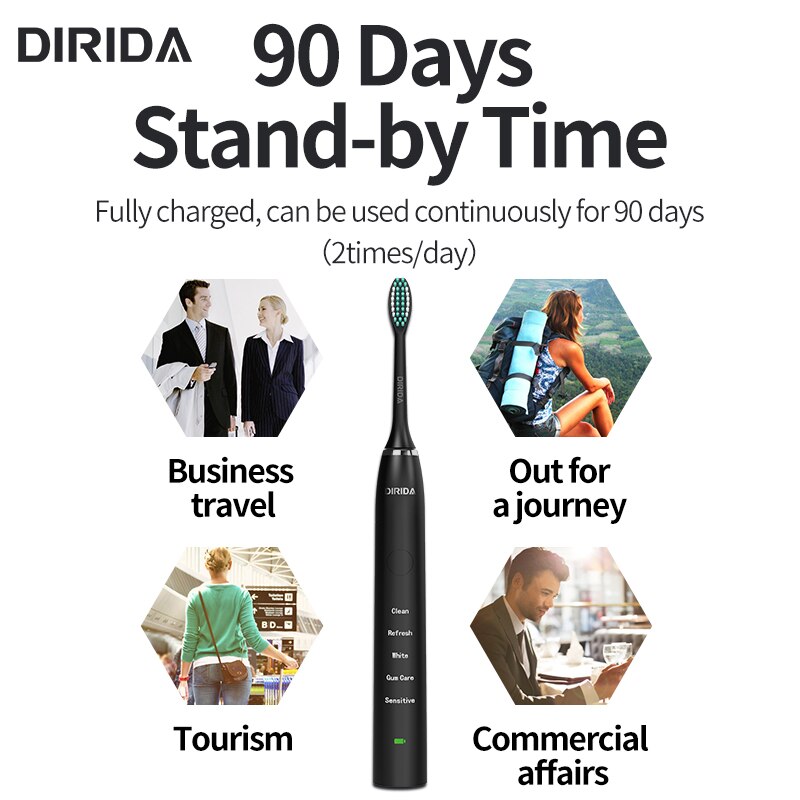 Dirida S100 Oplaadbare Sonische Tandenborstel IPX7 Waterdichte Elektrische Tandenborstel 5 Modus Cleaning Tanden Oral Care