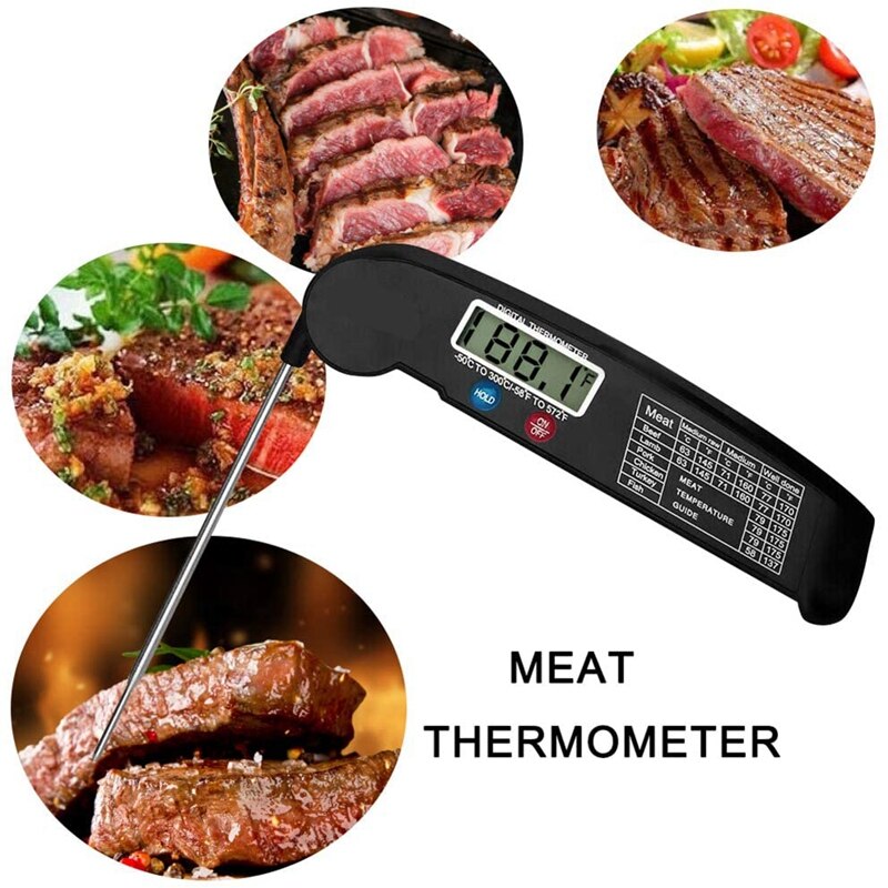 Food Thermometer Digital Instant Read Meat and Cooking Tool Kitchen Steak Deep Fry Smoker BBQ Foldable Temperature Gauge