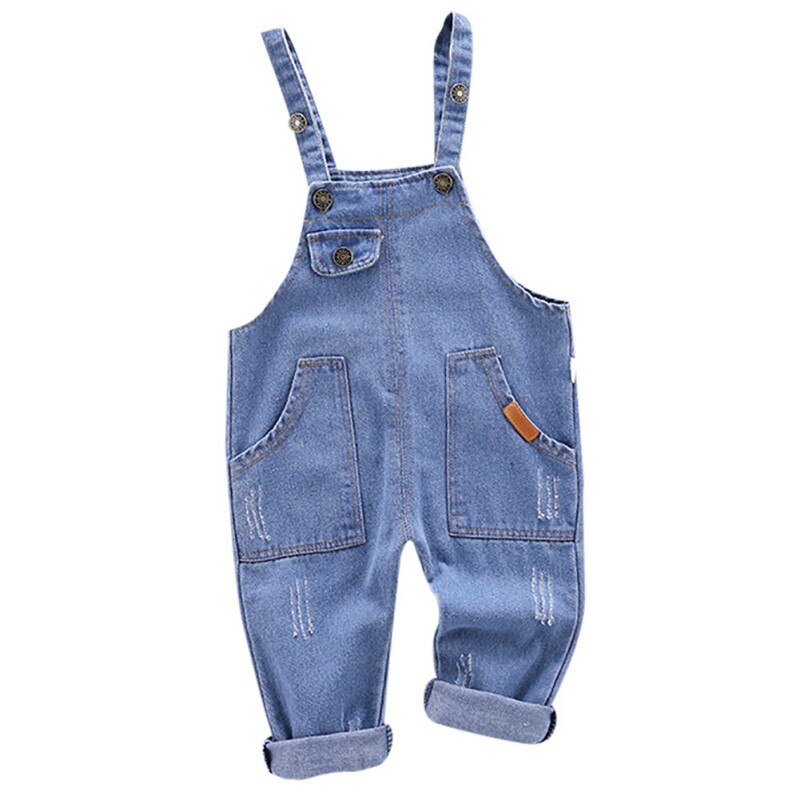 JW-Autumn Baby Boy Suspender Pants Children Cotton Solid Pattern Denim Pants Overalls Trousers