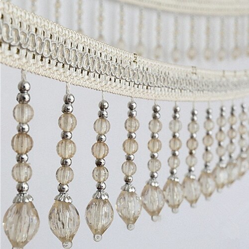 12 meter bradede hængende perler kvast frynser trimmer applikeret stof bånd tape bånd gardin bord bryllup dekoreret  t2583: Beige