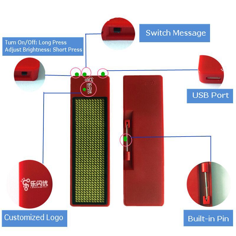 Led Badge Clip Insignia Rechargeable Bluetooth Digital Diy Scrolling Message Board Mini Display Led Name Peugeot Badge Sign Tag