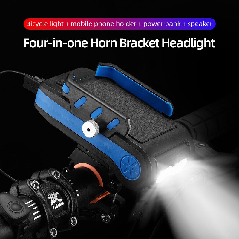 Multifunctional Bicycle Headlight4000mAH Mobile Phone Rack Holder 2x T6 LED 550LM Alarm Bell Horn MTB Mountain Bike Front Flashl