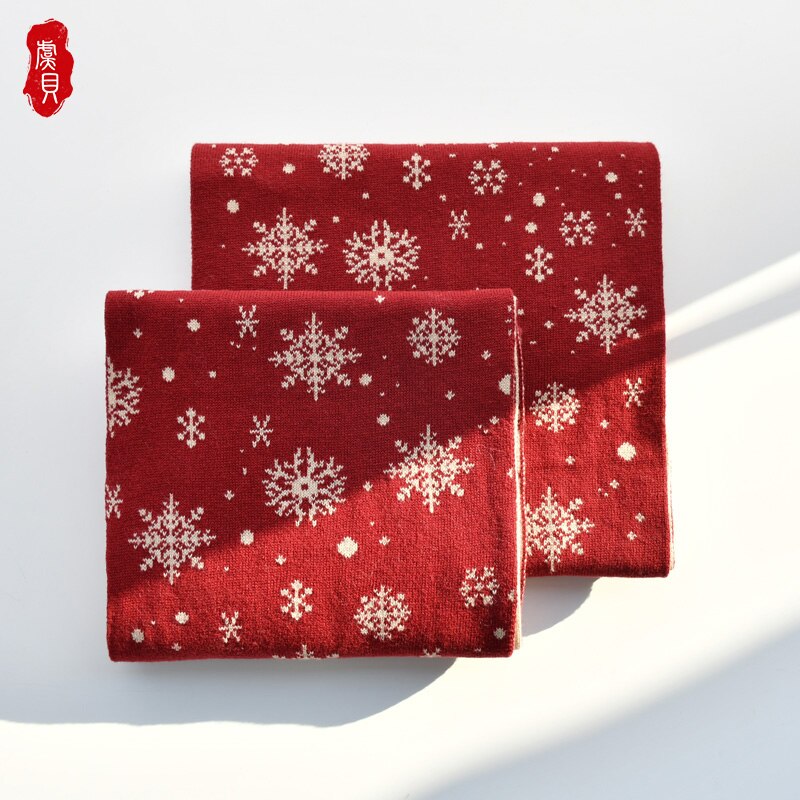 Christmas scarf child snowflake pure cotton shawl winter red knitting warm cute parent-child long scarves for boy girl kids