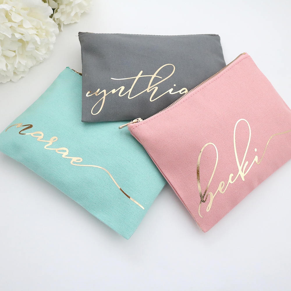 Personalise name foil gold Make Up Bag custom pink bride monogram makeup Bags Bridesmaid Purse Cosmetic Wash Bag Christmas