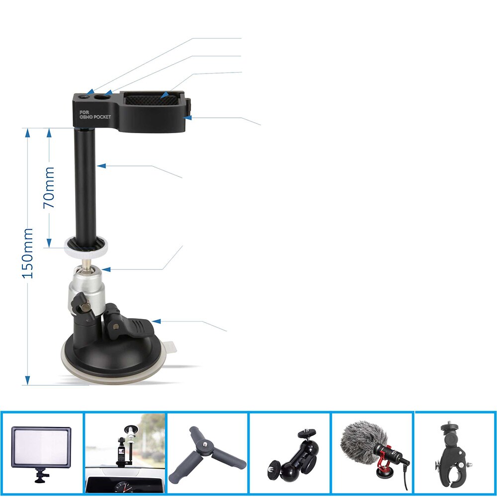 For DJI Pocket 2 Camera Stabilizer Handheld Gimbal Window Suction Cup Car Mount Bracket Vehicle Mounting Adapter Accessories