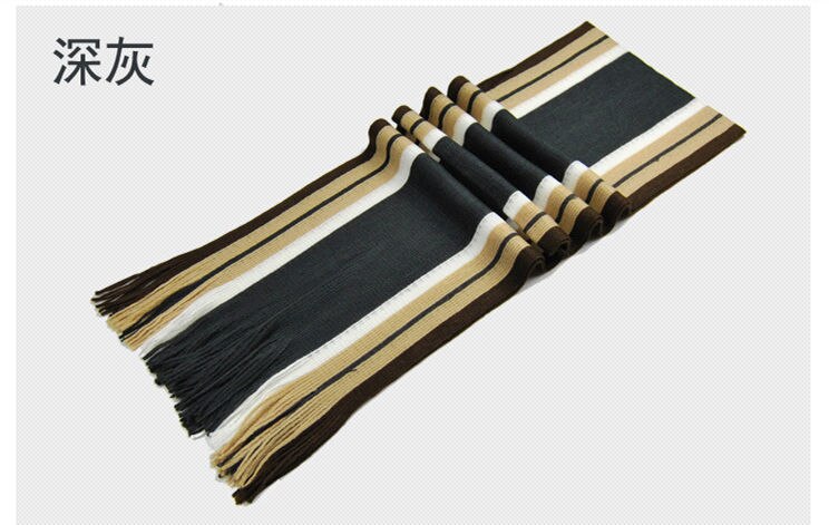 Men Classic Cashmere Scarf Winter Warm Soft Fringe Striped Tassel Shawl Wrap striped scarf men scarves: Dark Grey
