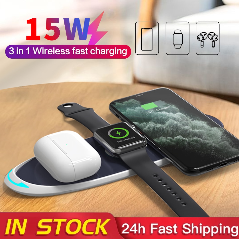 3 in115W Fast Wireless Charger For iPhone 12 11 X Xs AirPods Apple Watch 1/2/3/4/5/6 Wireless Charging Stand for Samsung Huawei