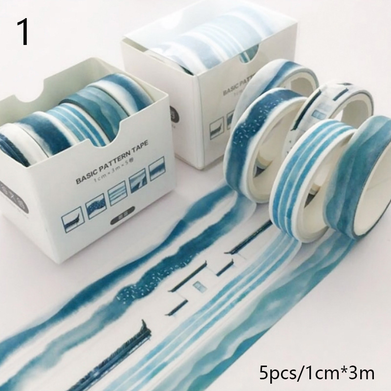 5 unids/set Washi Tape lindo adhesivo de rejilla Color sólido estilo básico cinta adhesiva para pegatinas Scrapbooking DIY álbum de fotos diario: Blanco