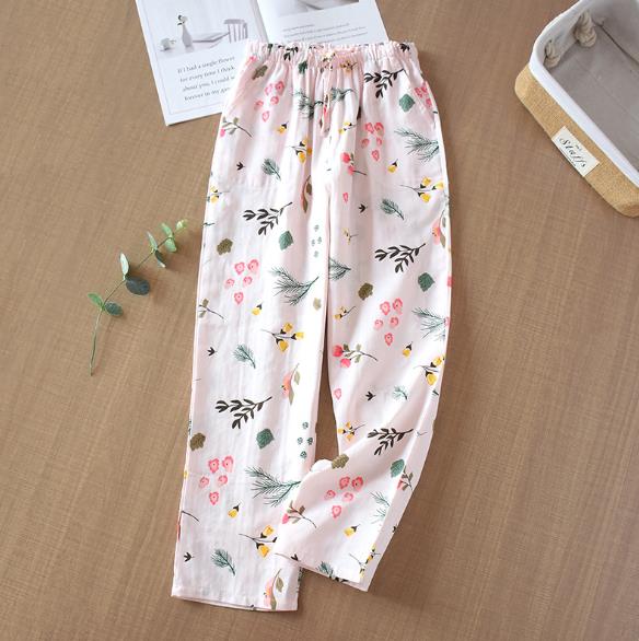 Pyjama en gaze de coton pour femmes, pantalon de maison pour dormir, automne-hiver, vêtements de salon, ample, imprimé,: print 2 / L