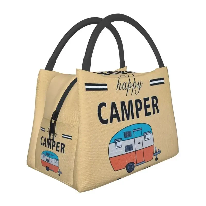 Happy Camper sac à déjeuner isolé pour femmes étanche explorer la nature Camping refroidisseur thermique déjeuner fourre-tout bureau pique-nique voyage: Beige