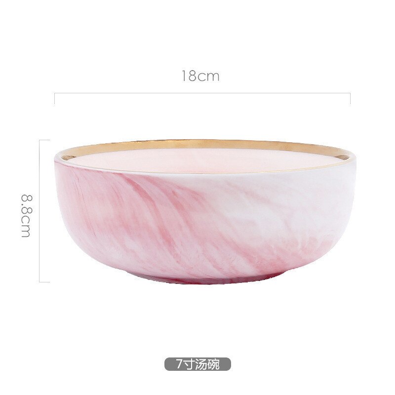 1pc pink phnom penh marmor keramisk service skål tallerken ins ris salat nudler fad suppe ske spisestel sæt: B