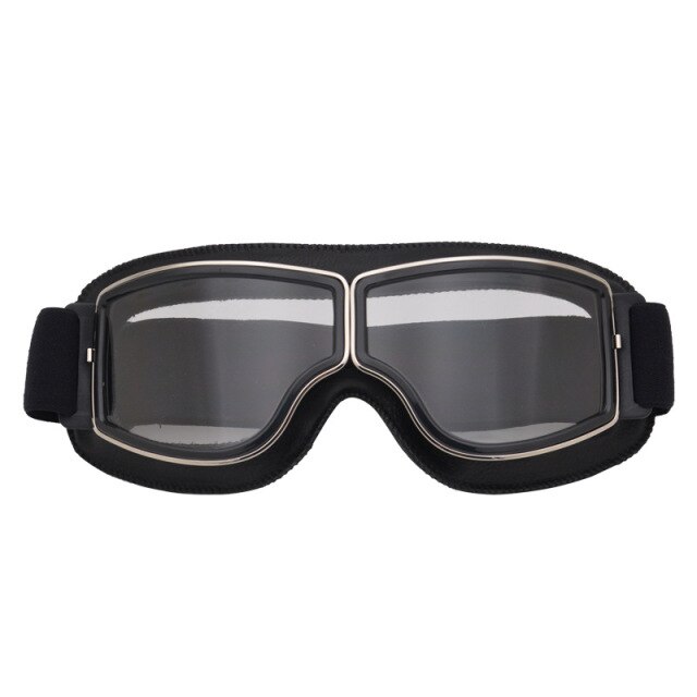 retro Motorrad Brille Gläser Jahrgang Motorrad Brille draussen-Sport Leder für Harley Flieger Gläser Sonnenbrille: Schwarz Kasten klar