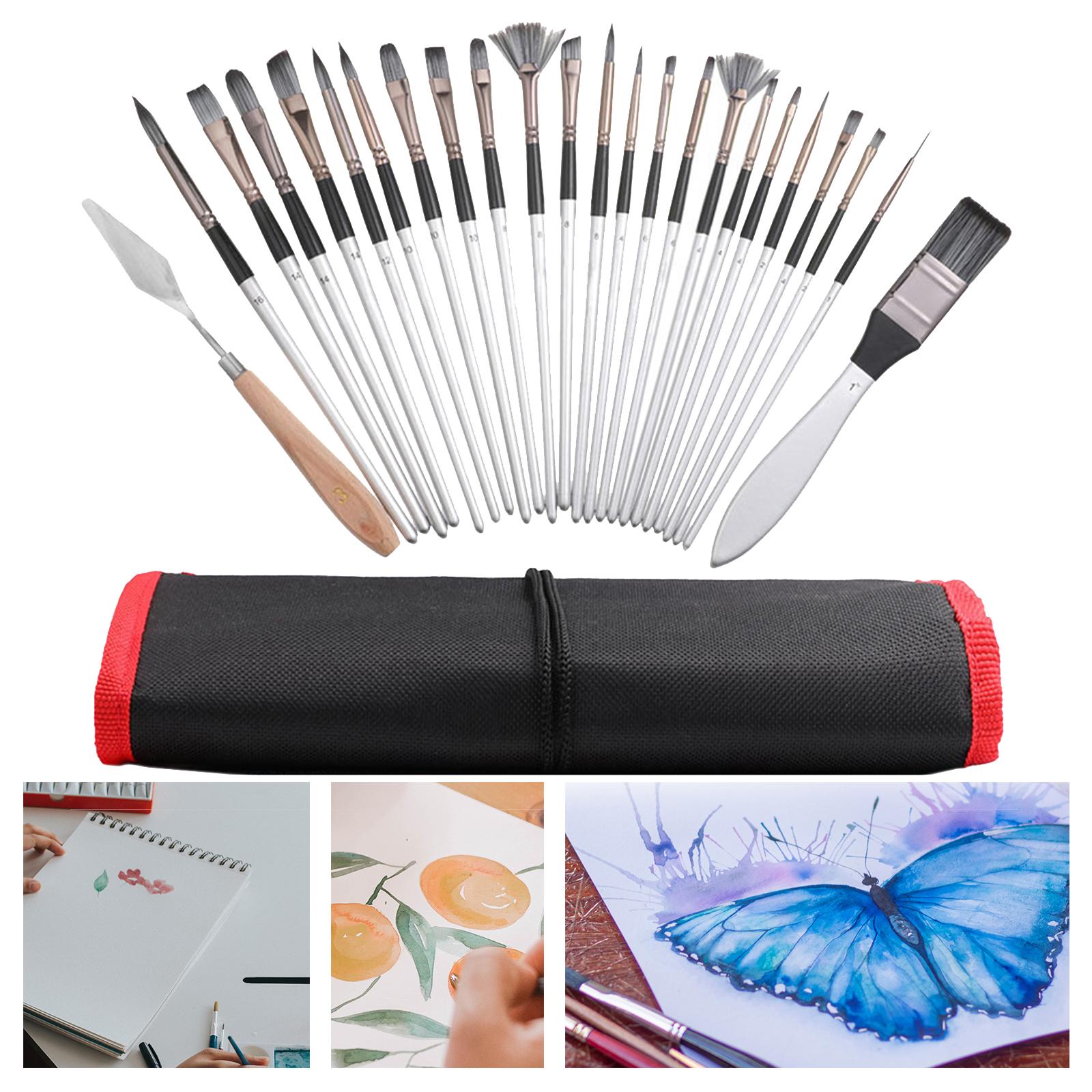 24x Paint Brush Set Watercolor Acrylic Oil Painting Brushes Palette Knives Kids Adults Beginner Pros Detailing Pen Paintbrushes