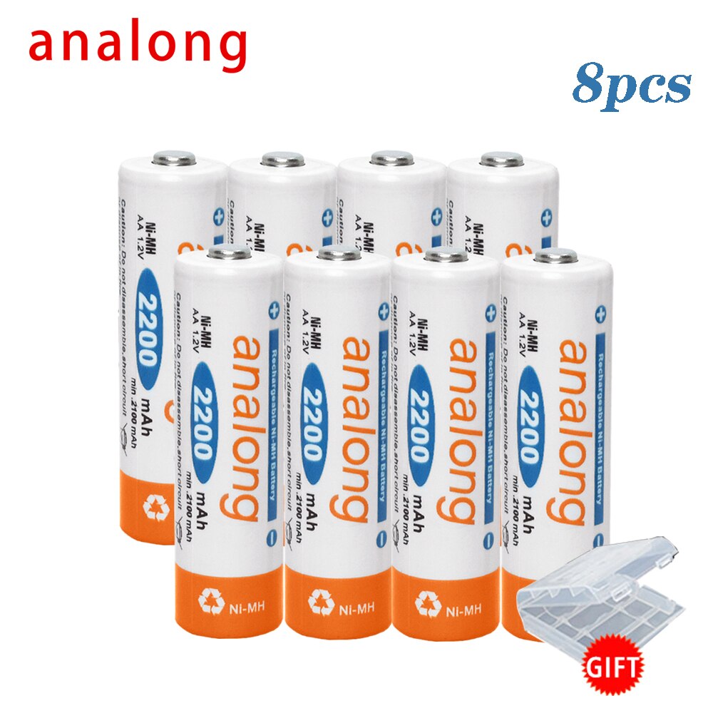 Analong 2A Aa Batterij Oplaadbare 1.2V Aa Batterijen Ni-Mh Vooraf Opgeladen Oplaadbare Batterij Aa Baterias Voor Camera Zaklamp: 8 pcs battery