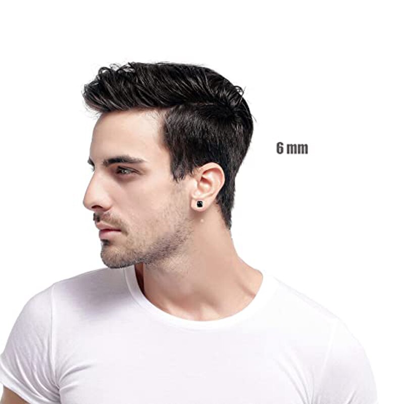 6 Pairs of Stainless Steel Magnetic Stud Earrings Male Female Zircon Magnet Non-perforated Clip Earrings Set Black Steel Gold
