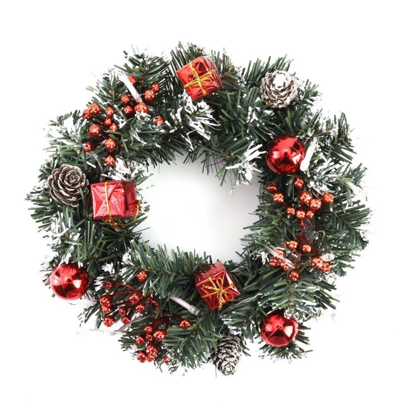 16 Inch Frosted Prelit Kerstkrans Met Lichten Voordeur Kerstmis Decor, Kunstmatige Kerstkransen Met Rode Bessen Pinecones Batterij Betrokken Kerstdecoratie (Color : /Gold