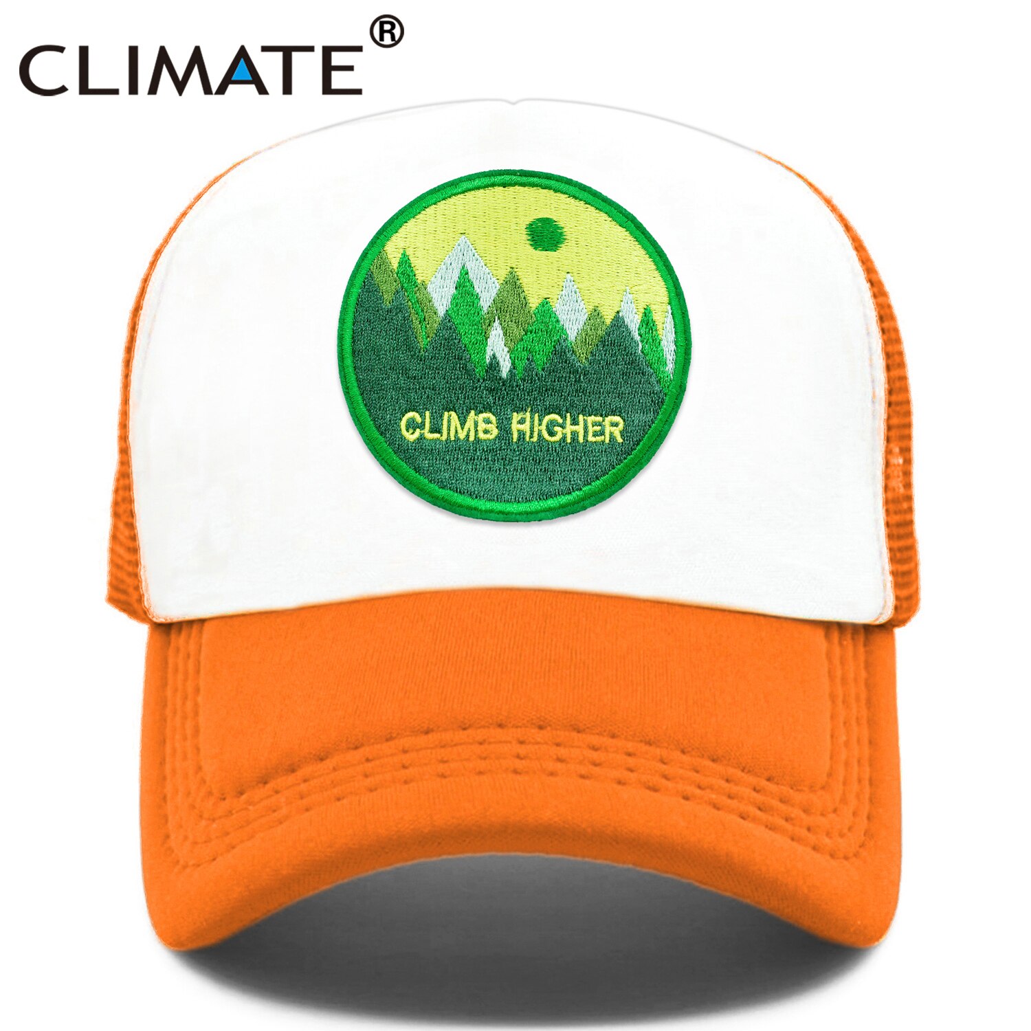 CLIMATE CLIMB HIGH Cap Climber Outdoor Sport Trucker Cap Green Outdoors Forest Hat Cap Cool Summer Mesh Cap for Men Women: Orange