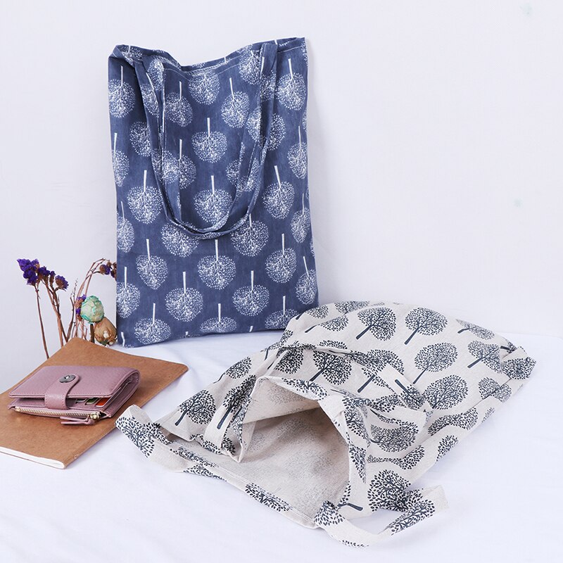 1 stk dame lærred skuldertaske indkøbstasker studerende bog taske bomulds stof håndtasker tote til piger