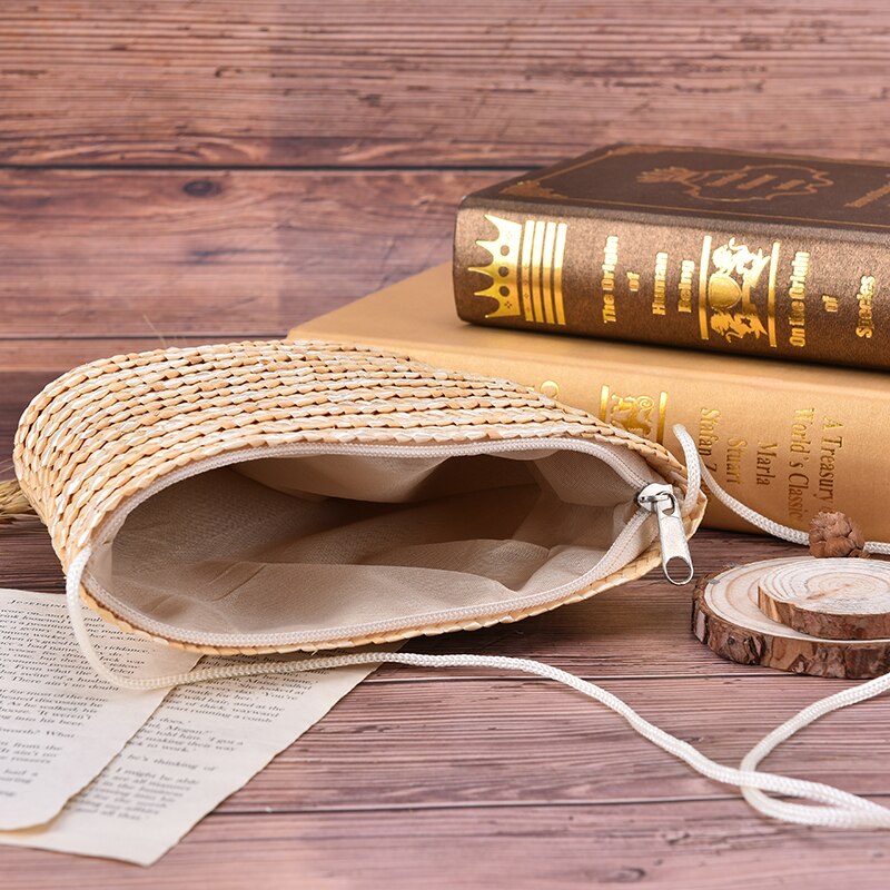 Sac à bandoulière en rotin pour femmes, 1 pièce, petit sac d'été en herbe, mignon, peut être ajusté avec un sac à main Mobile en herbe pour femmes