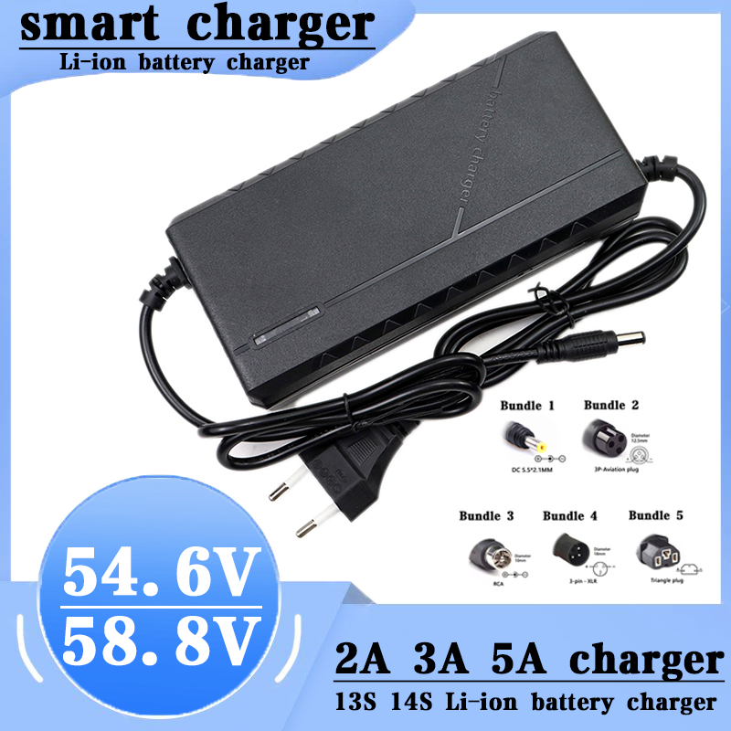 54.6V 58.8V 2A 3A 5A Lithium Battery Charger For 13S 14S 48V 52V Battery Pack Fast Charging Optional DC/XLR/GX16 Connector