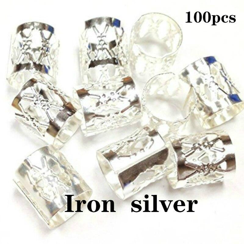 100Pcs/Lot Gold and Silver 8x9mm Micro Hair Dread Braids Wig Lock Tube Beads Adjustable Cuffs Clips for Hair Accessories Tool: NO.14    100pcs