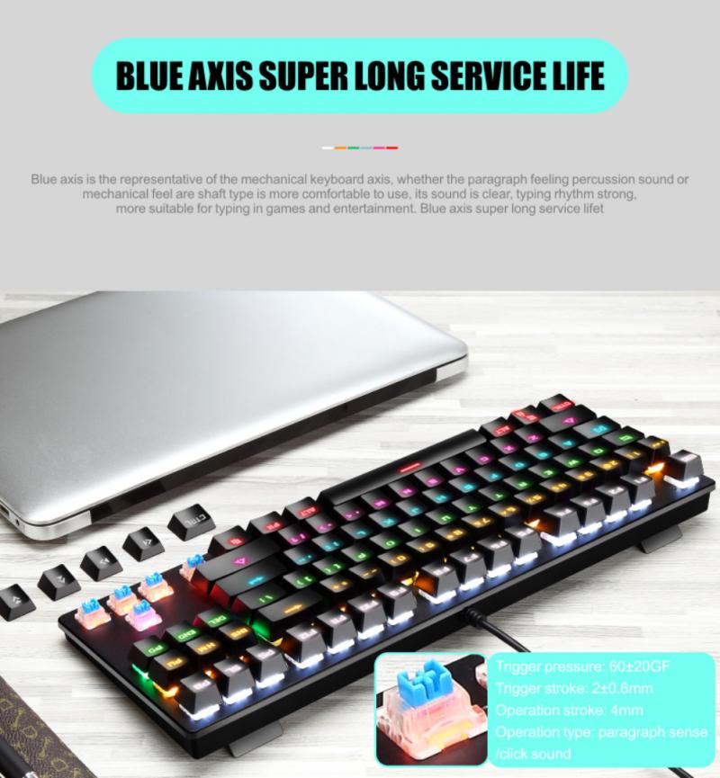 Mechanical Keyboard Wired Gaming Keyboard RGB Mix Backlit 87 Keys Anti-ghosting Blue Red Switch For Computer Game Laptop PC