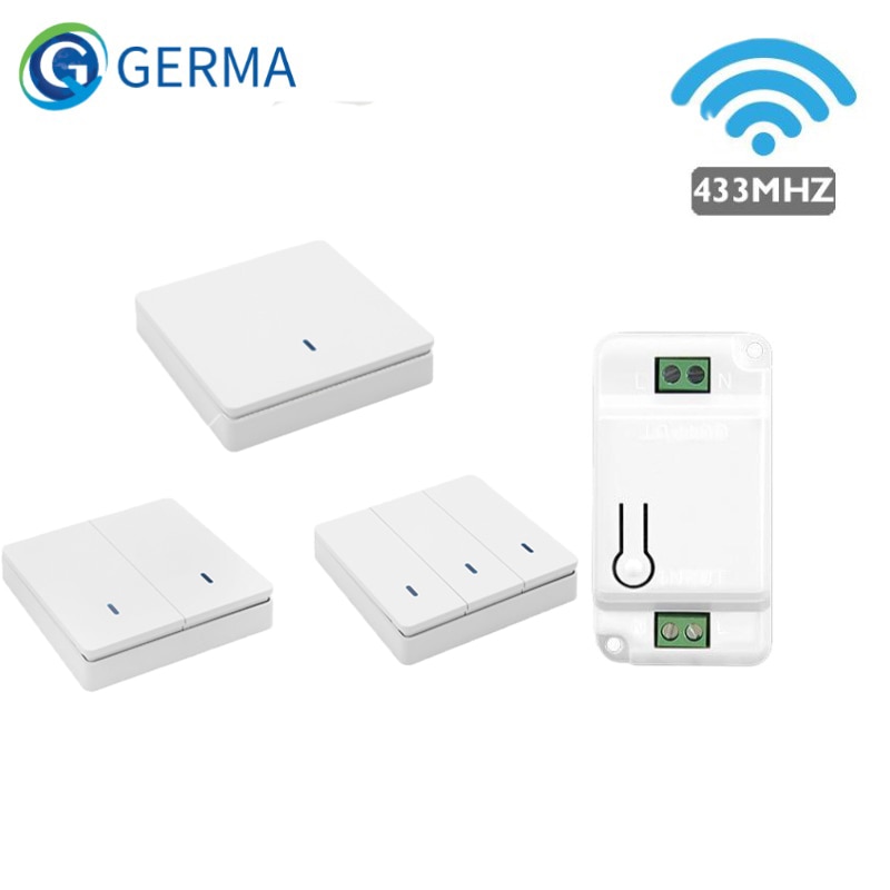 Germa 1/2/3 Knop 433Mhz Smart Push Draadloze Schakelaar Licht Rf Afstandsbediening 110V 220V Ontvanger rf Wandpaneel Plafond Lamp