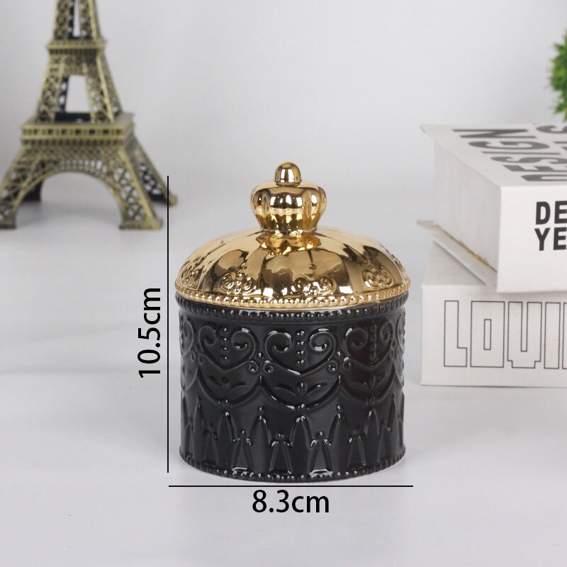 European Ceramic Storage Jar Gold Plated Decorative Bedroom Jewelry Container Relief Necklace Organizer Home Decoration: B