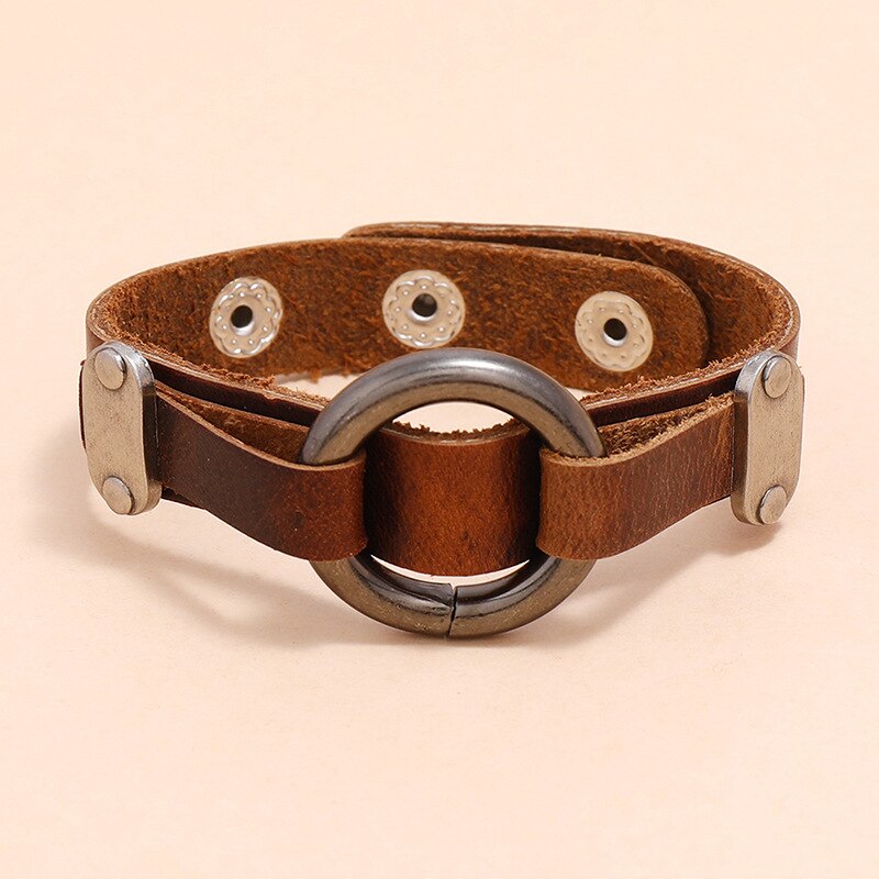 Nouveaux Bracelets en cuir pour hommes et femmes, breloques enroulées en cercle métallique, multicouches tressées, bijoux ajustables