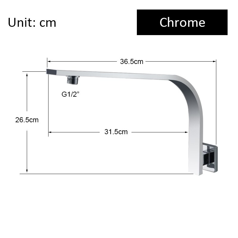 Vidric matte black square stainless steel gooseneck shower arm square rainfall shower wall mounted shower pipe for shower head: Chrome