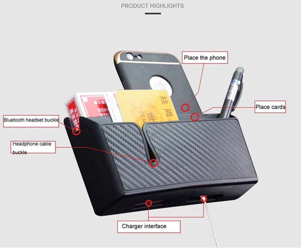 Car Storage Box Carbon Fiber Lines Stowing Tidying Multi-function car Organizer Storage Boxes Bag Container Phone Holder