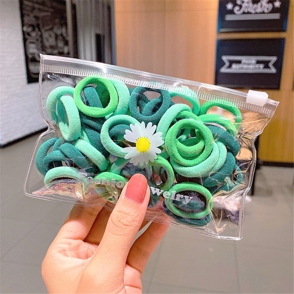 50/- piece set of women's/girls 4cm 2cm nylon elastic hair bands, ponytail holders, rubber bands, scrunchies, headbands, hair accessories: Green 1