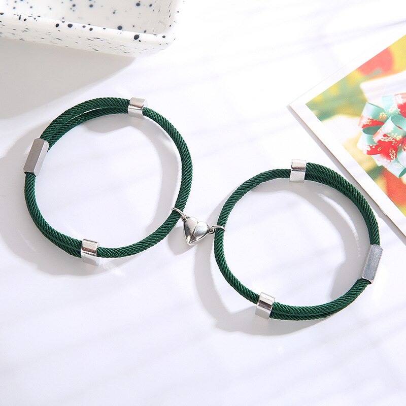 1 paar Magnetic Herz Paar Armbänder Seil Kette Edelstahl Charme Armbänder Für Frauen Männer Liebhaber Gepaart Schmuck: Green