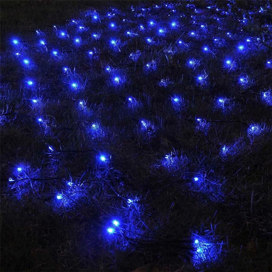 Thrisdar 2 x 3m 204 led zonne-net gaas lichtsnoer kerst zonne-raamgordijn lichtslinger zonne-boom-wikkellicht: Blauw / 2 x 3m 204 leds